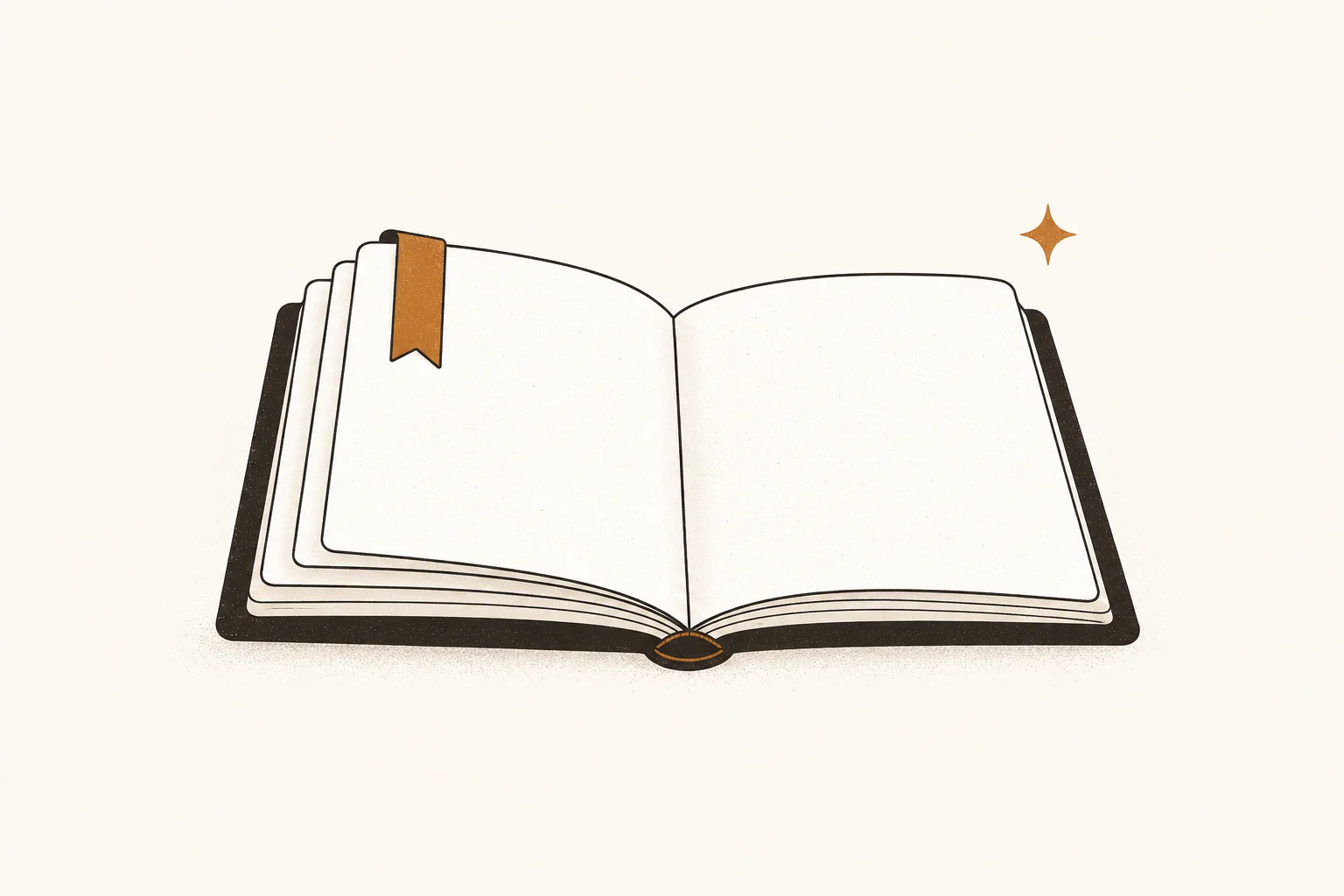 Slim open memory book with a small set of page tabs and an amber bookmark