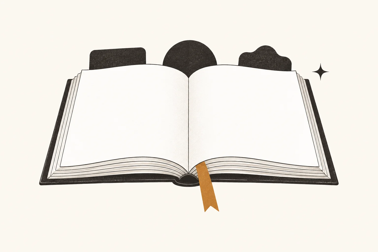 Open memory book with three page dividers representing chronological, thematic, and hybrid structures