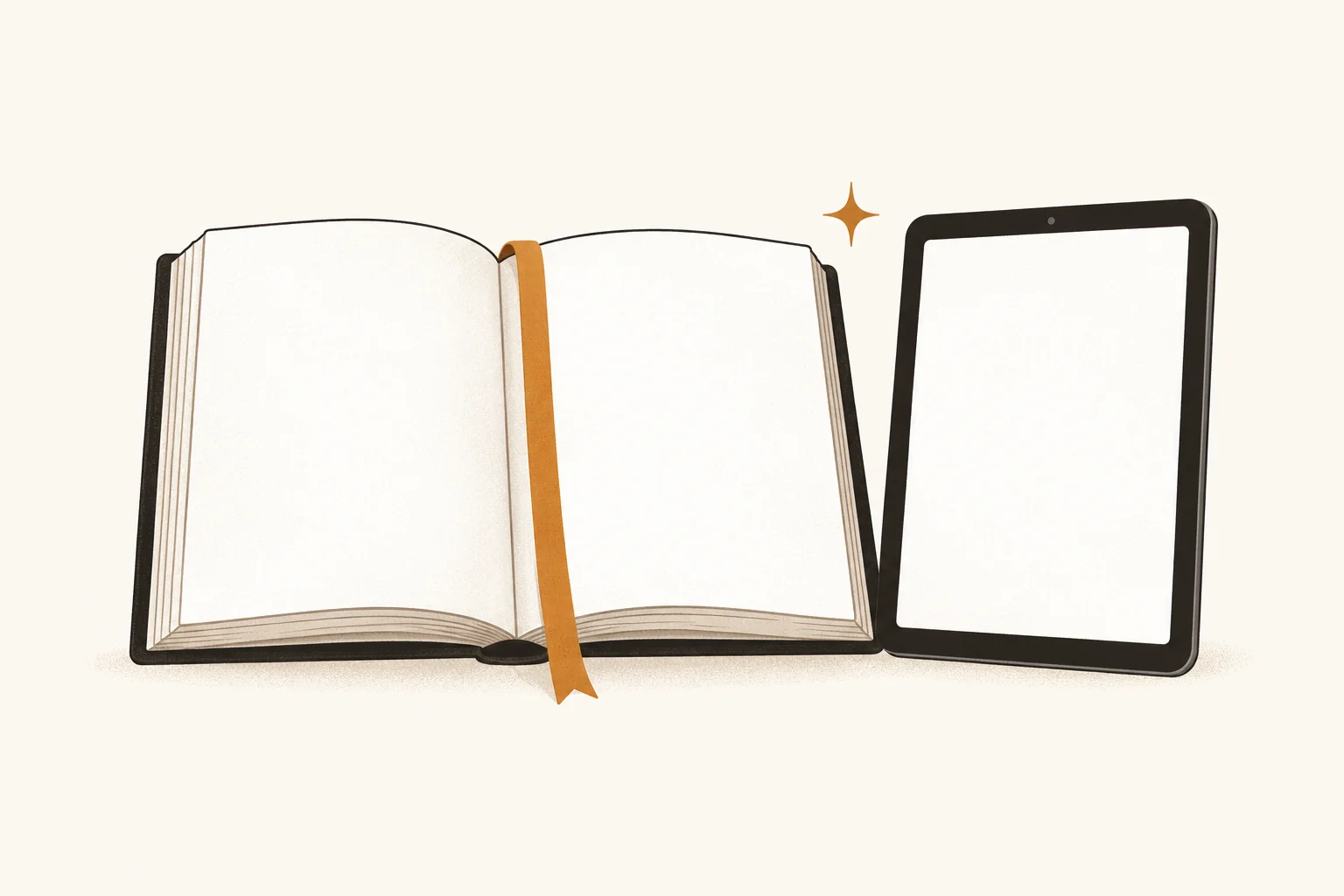 Open physical memory book beside a tablet showing a matching digital page