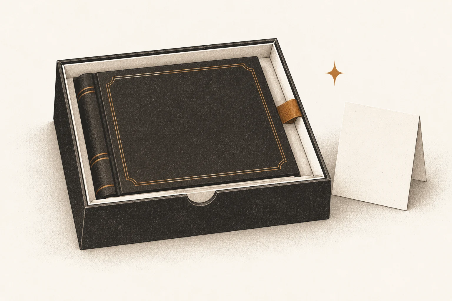 Memorial scrapbook resting flat in a fitted preservation box beside an access copy