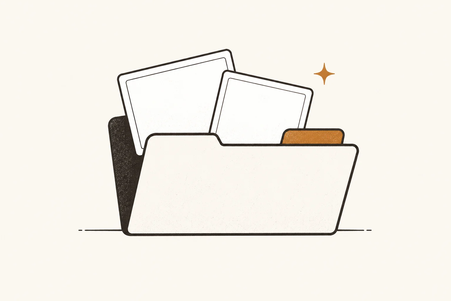Editing folder with two overlapping story cards and a review tab