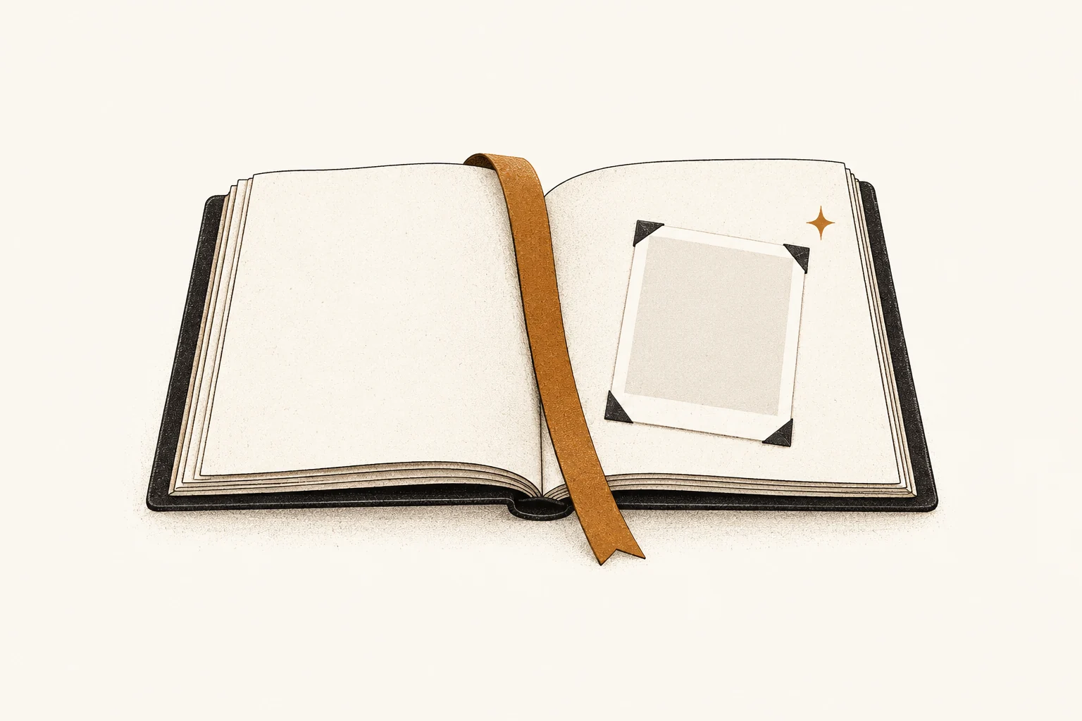 Small unfinished memory-book page with one photograph and a resting bookmark