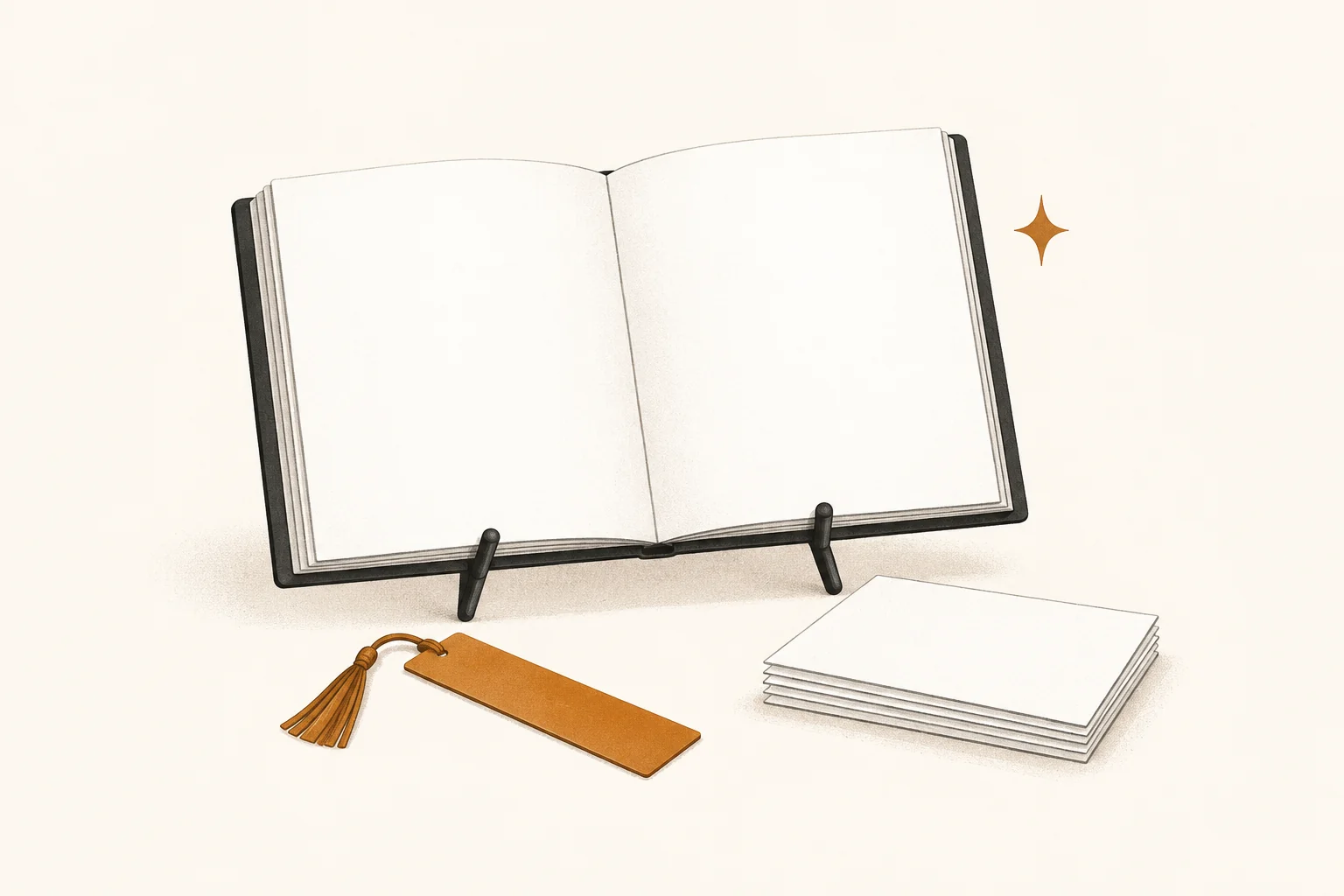 Open memory book on a display stand beside blank contribution cards