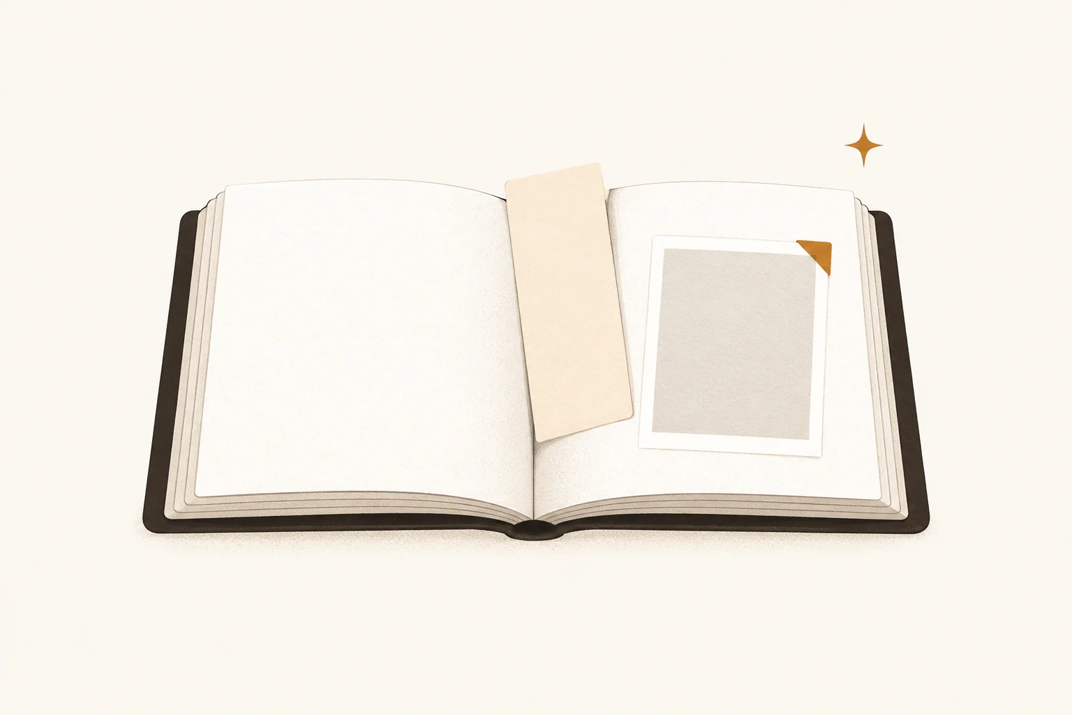 Open memorial scrapbook with a photograph corner and story card